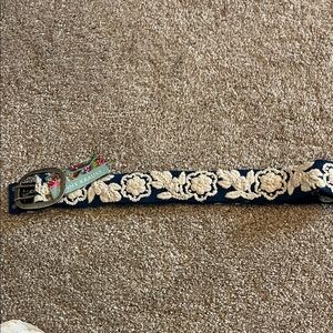 Navy Blue Floral Embroidered Belt